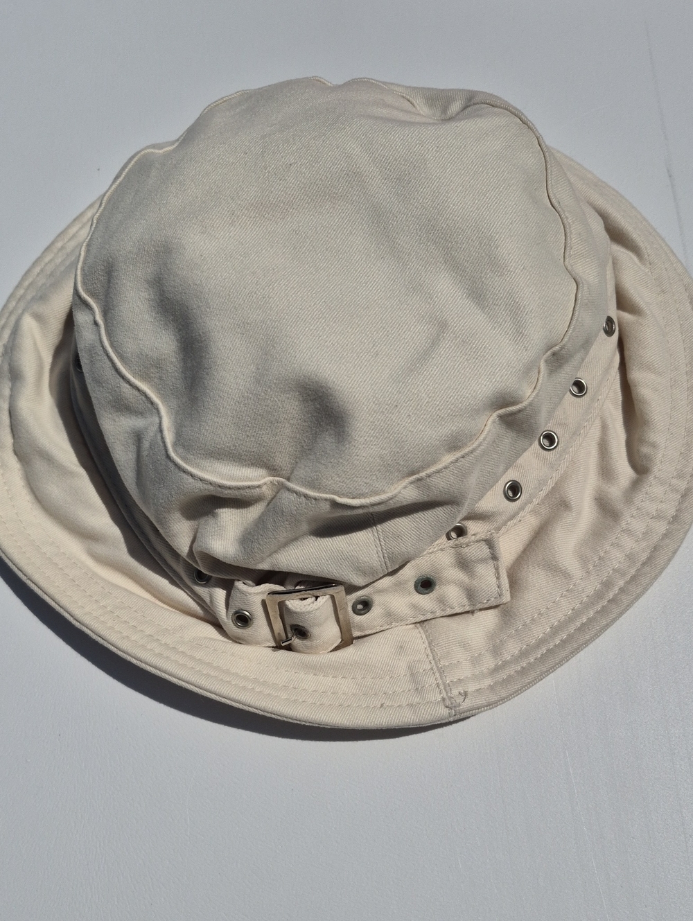 Accessorize Cream Cotton Bucket Hat with Eyelet Strap
